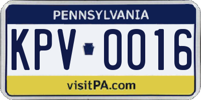 PA license plate KPV0016