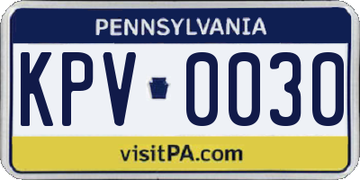 PA license plate KPV0030