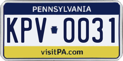 PA license plate KPV0031