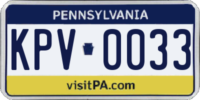 PA license plate KPV0033