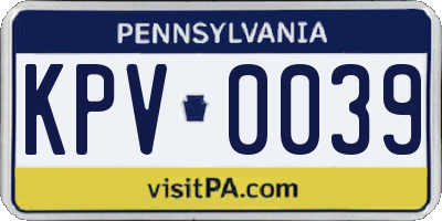 PA license plate KPV0039