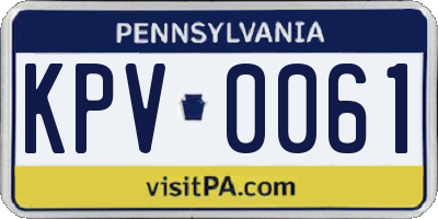 PA license plate KPV0061