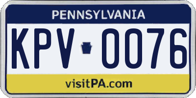 PA license plate KPV0076