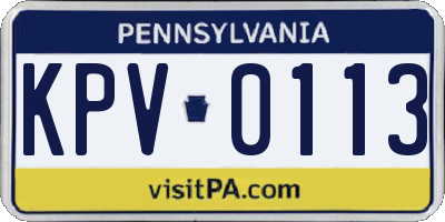 PA license plate KPV0113