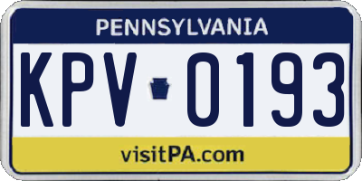 PA license plate KPV0193