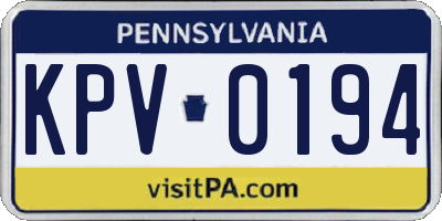 PA license plate KPV0194