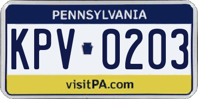 PA license plate KPV0203