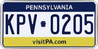 PA license plate KPV0205