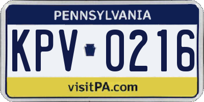 PA license plate KPV0216