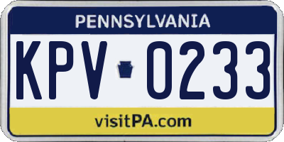 PA license plate KPV0233