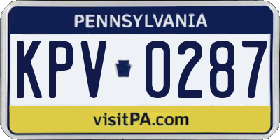 PA license plate KPV0287