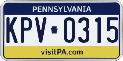 PA license plate KPV0315