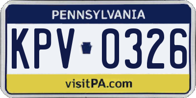 PA license plate KPV0326
