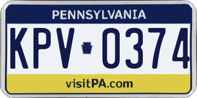 PA license plate KPV0374