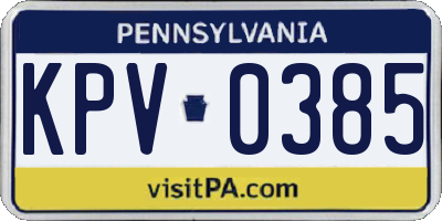 PA license plate KPV0385