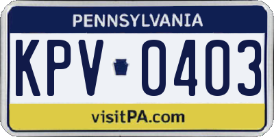 PA license plate KPV0403