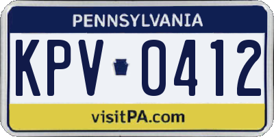 PA license plate KPV0412