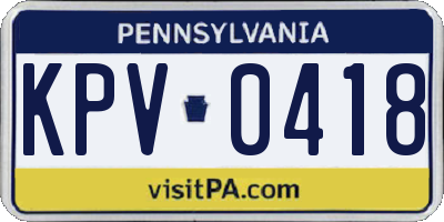PA license plate KPV0418
