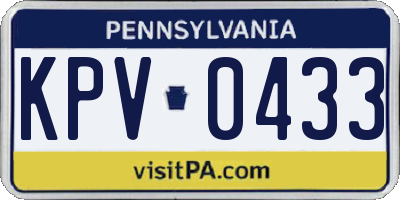 PA license plate KPV0433