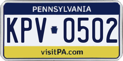 PA license plate KPV0502