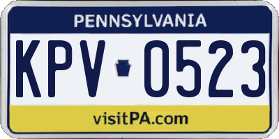 PA license plate KPV0523