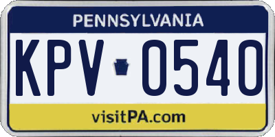 PA license plate KPV0540
