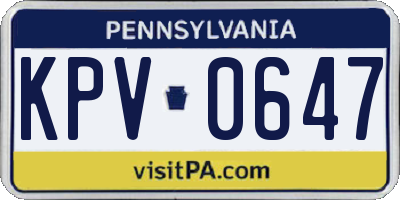 PA license plate KPV0647