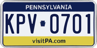 PA license plate KPV0701