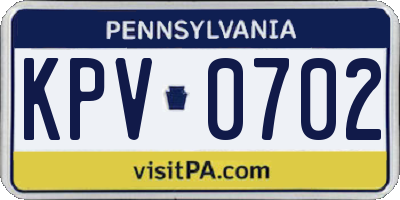 PA license plate KPV0702