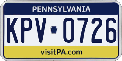 PA license plate KPV0726