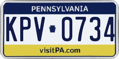 PA license plate KPV0734