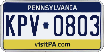 PA license plate KPV0803
