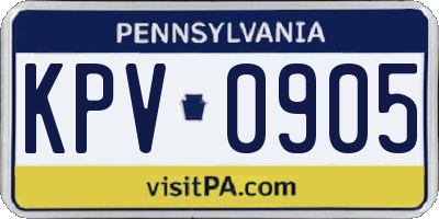 PA license plate KPV0905