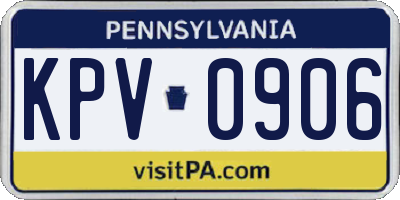 PA license plate KPV0906