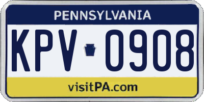 PA license plate KPV0908