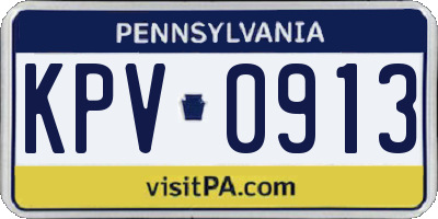 PA license plate KPV0913