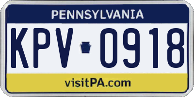 PA license plate KPV0918