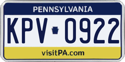 PA license plate KPV0922