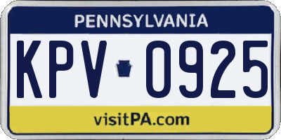 PA license plate KPV0925