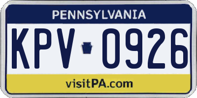 PA license plate KPV0926