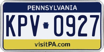 PA license plate KPV0927
