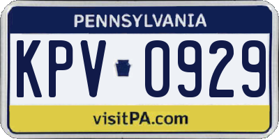 PA license plate KPV0929