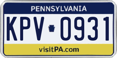 PA license plate KPV0931