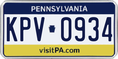 PA license plate KPV0934