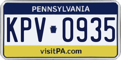 PA license plate KPV0935