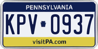 PA license plate KPV0937