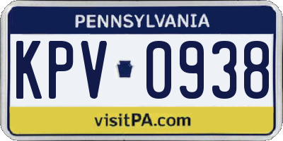 PA license plate KPV0938