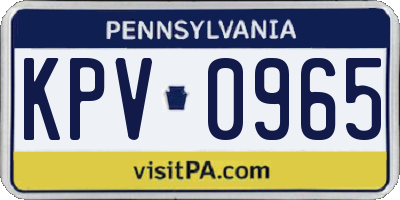 PA license plate KPV0965