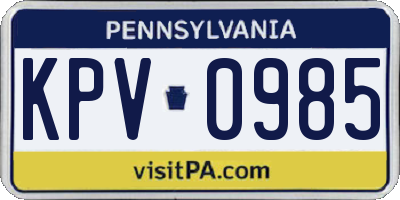 PA license plate KPV0985
