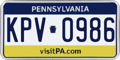 PA license plate KPV0986